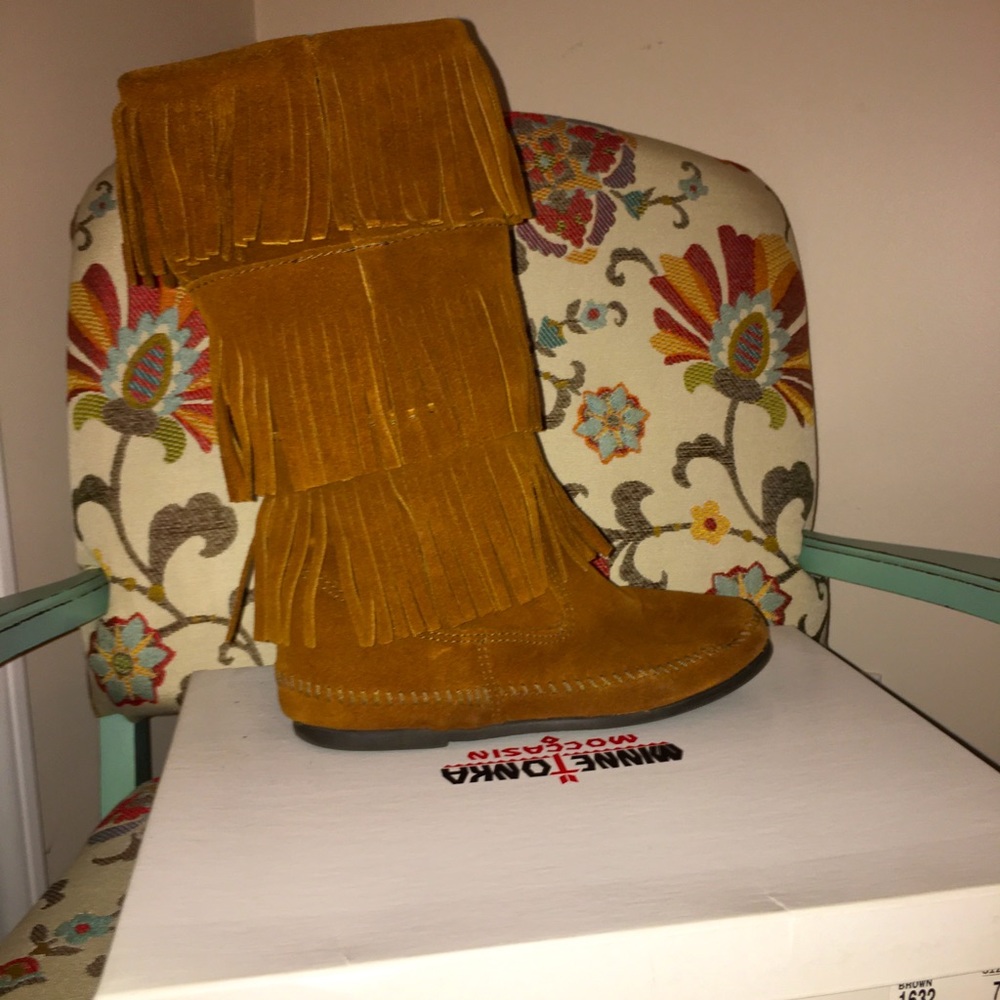 Minnetonka tall fringe boots